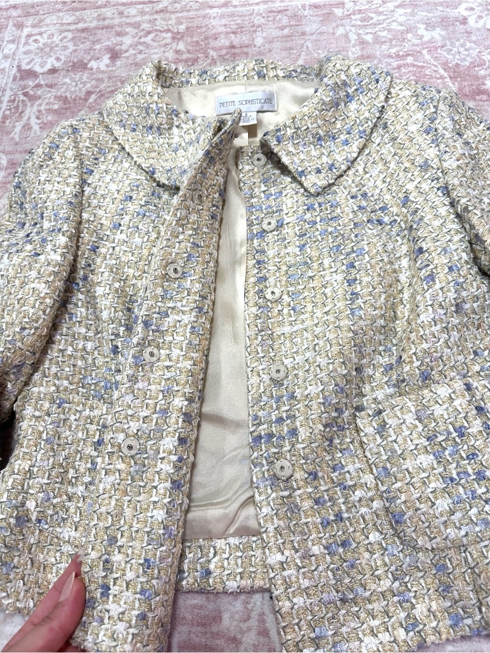 Vintage ✨ Tweed Pastel Metallic Cropped Jacket - Picture 7 of 13